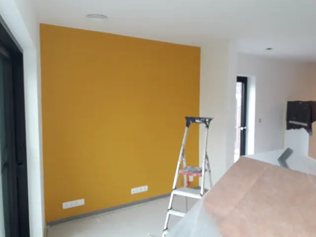 geschilderde binnenruimte met afgedekte vloer