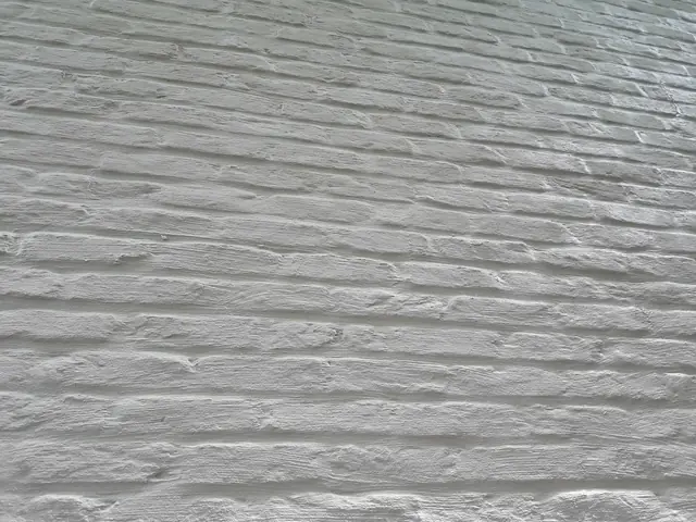 detail van geborstelde kaleilaag op metselwerk